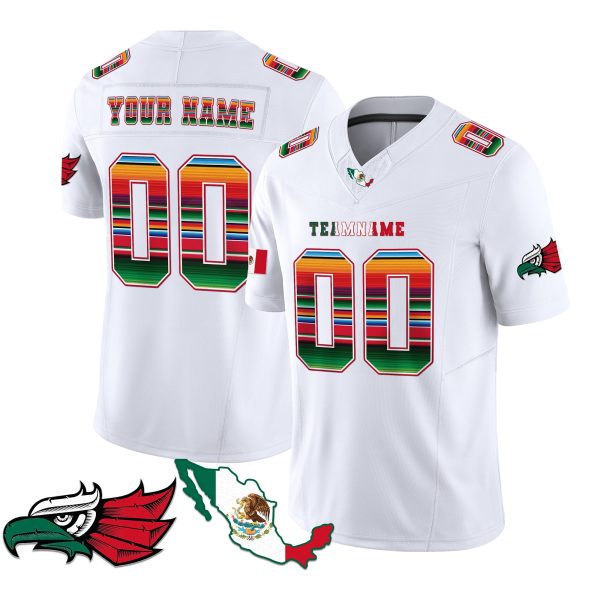 White Red - Green Mexico Serape Pattern - Bald Eagle Patch Personalized Football Jersey