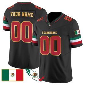 Black Red - Gold Trim Mexico Personalized Football Jersey
