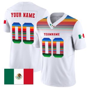 White Red - Green Mexico Serape-Inspired Personalized Football Jersey