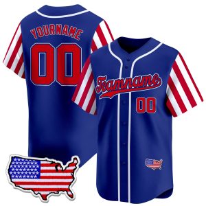 Royal Red Independence Day Color Sleeve Personalized Baseball Jersey - USA Map
