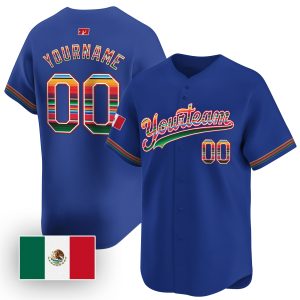 Royal Mexico Flag Serape Pattern Personalized Baseball Jersey