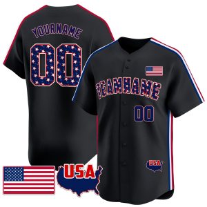 Black Royal - Red Star & Stripes Pattern Personalized Baseball Jersey