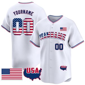 White Royal - Red American Flag Personalized Baseball Jersey