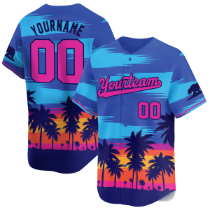 3D Palm Trees Sun Set California Personalized Baseball Jersey