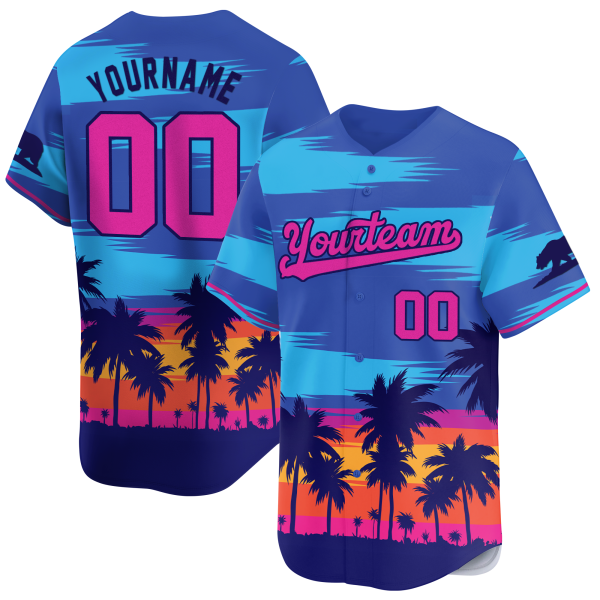 3D Palm Trees Sun Set California Personalized Baseball Jersey