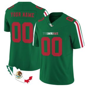 Green Red - White Stripes - Mexico Map Personalized Football Jersey