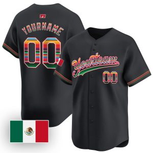 Black Mexico Flag Serape Pattern Personalized Baseball Jersey