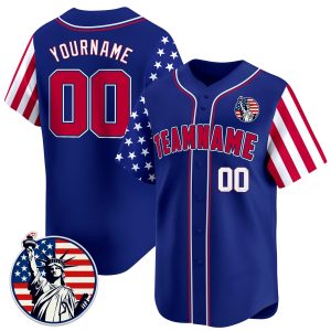 Royal Red - White Independence Day Statue of Liberty Patch Personalized Baseball Jersey