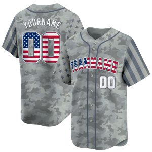 Grey USA Flag - White Camo Personalized Baseball Jersey