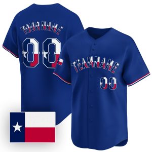 Royal Texas Flag Personalized Baseball Jersey