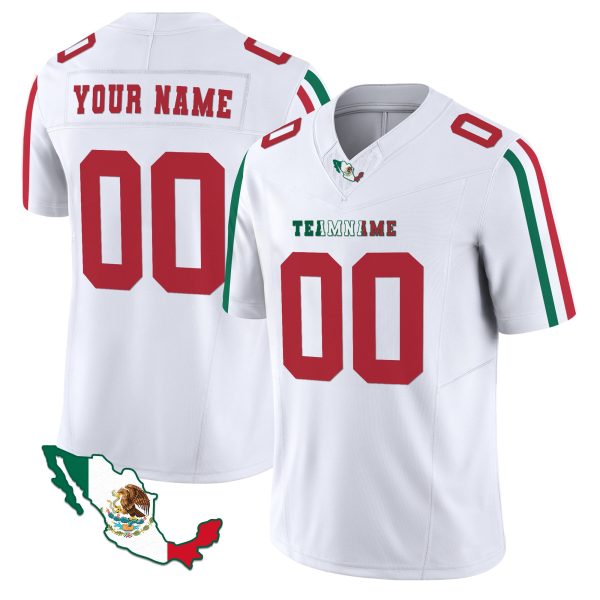White Red - White Stripes  - Mexico Map Personalized Football Jersey