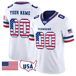White Red - Royal USA Flag Personalized Football Jersey
