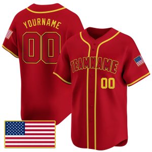Red Gold Personalized Baseball Jersey