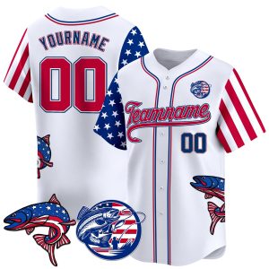 White Red - Royal America Trout Fishing Personalized Baseball Jersey