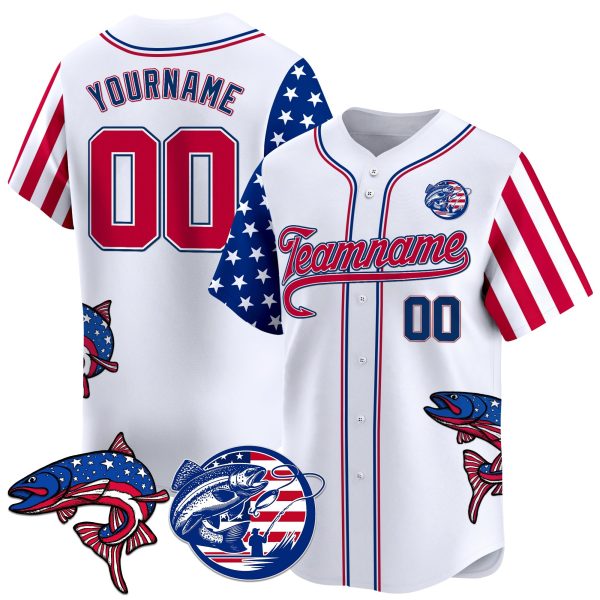 White Red - Royal America Trout Fishing Personalized Baseball Jersey
