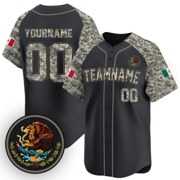 Alternate Black Camo - Black Mexico Personalized Baseball Jersey