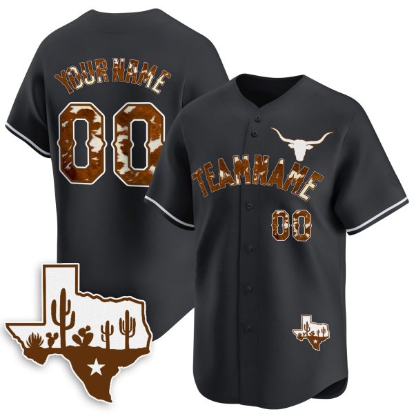 Black Texas Style Personalized Baseball Jersey
