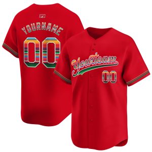 Red Mexico Serape Pattern Personalized Baseball Jersey