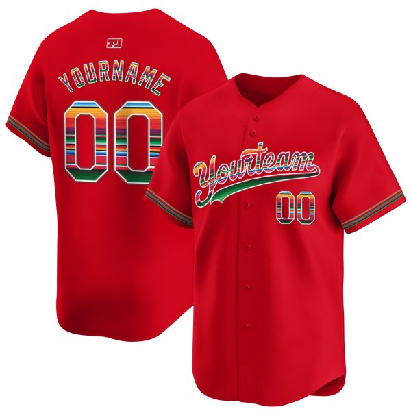 Red Mexico Serape Pattern Personalized Baseball Jersey