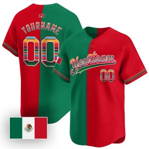 Green Red Mexico Flag Serape Pattern Personalized Baseball Jersey