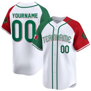 White Alternate Red Green Mexico Personalized Baseball Jersey
