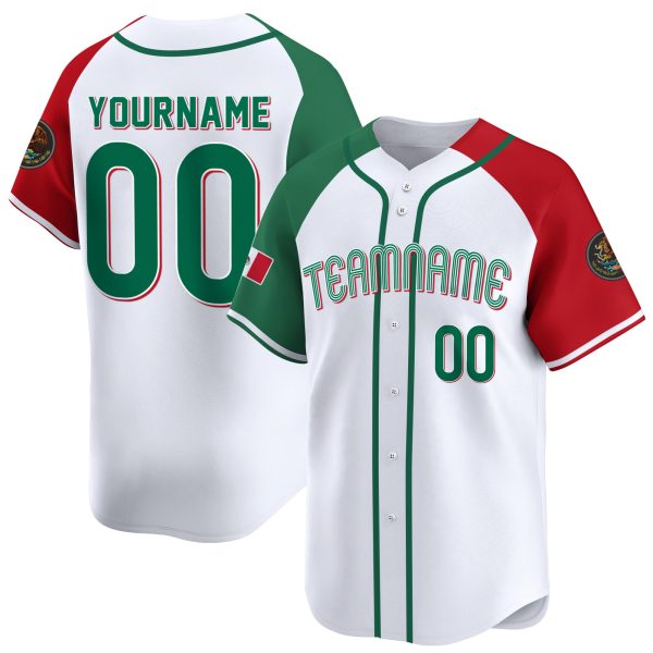 White Alternate Red Green Mexico Personalized Baseball Jersey