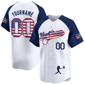 White Alternate America Flag Personalized Baseball Jersey