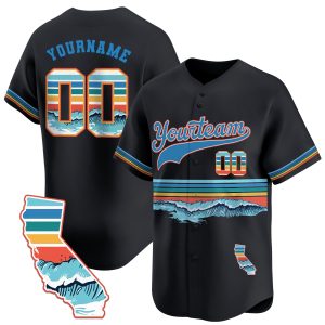 3D Black California Wave Pattern Personalized Baseball Jersey