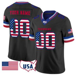 Black Red - White USA Flag Personalized Football Jersey
