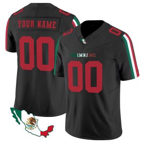 Black Red - White Stripes - Mexico Map Personalized Football Jersey
