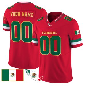 Red Green - Gold Trim Mexico Personalized Football Jersey
