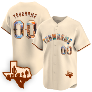 Cream Texas Art Personalized Baseball Jersey