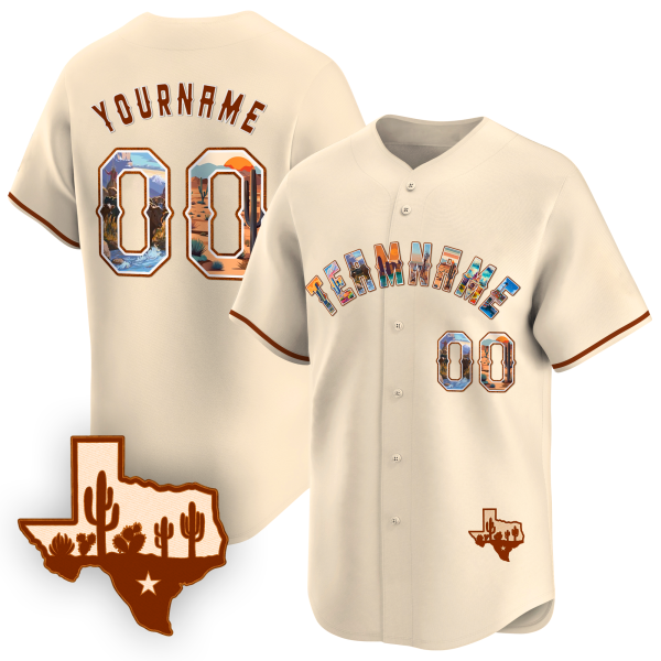 Cream Texas Art Personalized Baseball Jersey