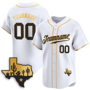 White Gold Texas Style Personalized Baseball Jersey