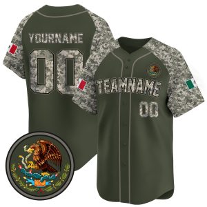 Alternate Olive Green Camo - Black Mexico Personalized Baseball Jersey