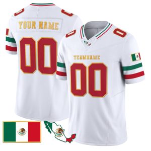 White Red - Gold Trim Mexico Personalized Football Jersey