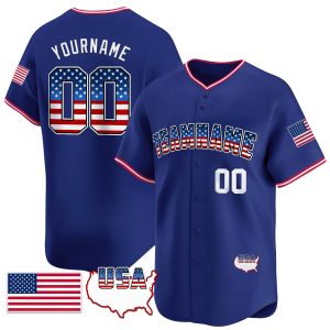 Royal American Flag - White Personalized Baseball Jersey