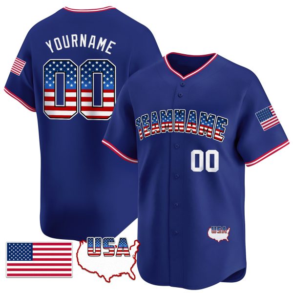 Royal American Flag - White Personalized Baseball Jersey