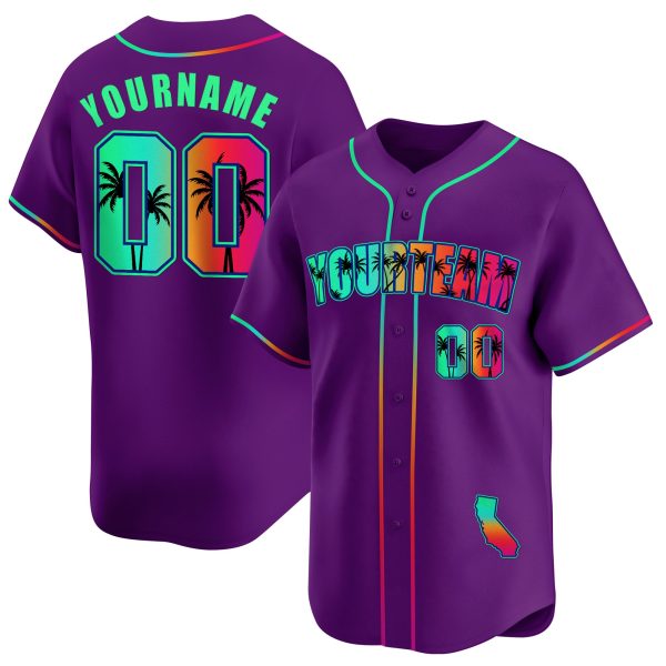 Purple Green California Beach Personalized Baseball Jersey