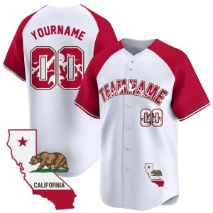 White Alternate Red California Map Personalized Baseball Jersey