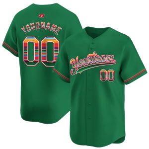 Green Mexico Serape Pattern Personalized Baseball Jersey