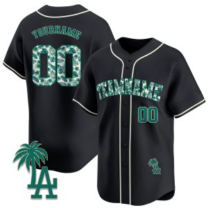 Black Green Tropical Floral Pattern Personalized Baseball Jersey
