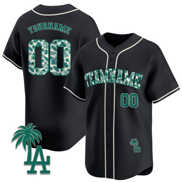 Black Green Tropical Floral Pattern Personalized Baseball Jersey