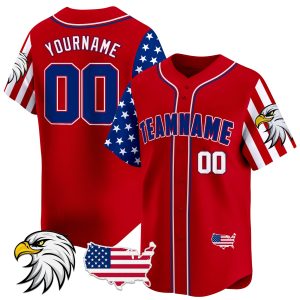 Red White- Red Independence Day Bald Eagle Patch Personalized Baseball Jersey