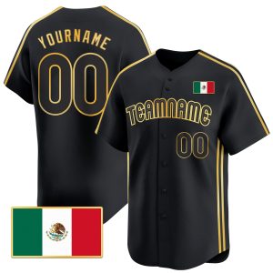 Black Mexico Gold - Black Stripes Personalized Baseball Jersey
