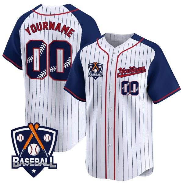 Navy Alternate Pinstripe Navy Red Personalized Baseball Jersey