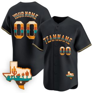 Black Texas Vintage Personalized Baseball Jersey