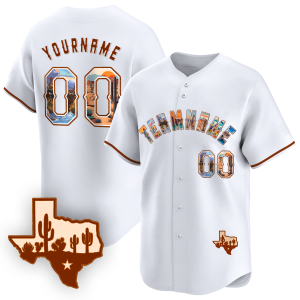 White Texas Art Personalized Baseball Jersey