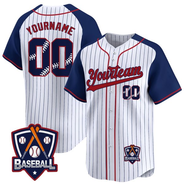 White Alternate Pinstripe Navy Red Personalized Baseball Jersey