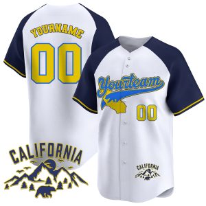 White Alternate Blue Yellow California Mountain Personalized Baseball Jersey